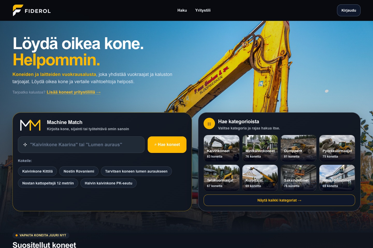 Fiderol — Machine Match ja konekategoriat